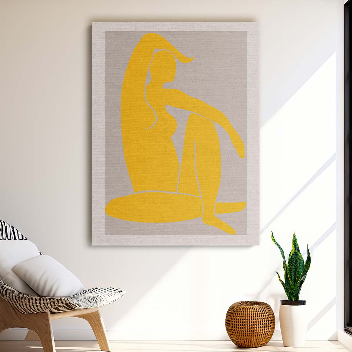 Mid-Century Yellow Woman Portrait Illustration, Figurative Wall Art by Luxuriance Designs, made in USA