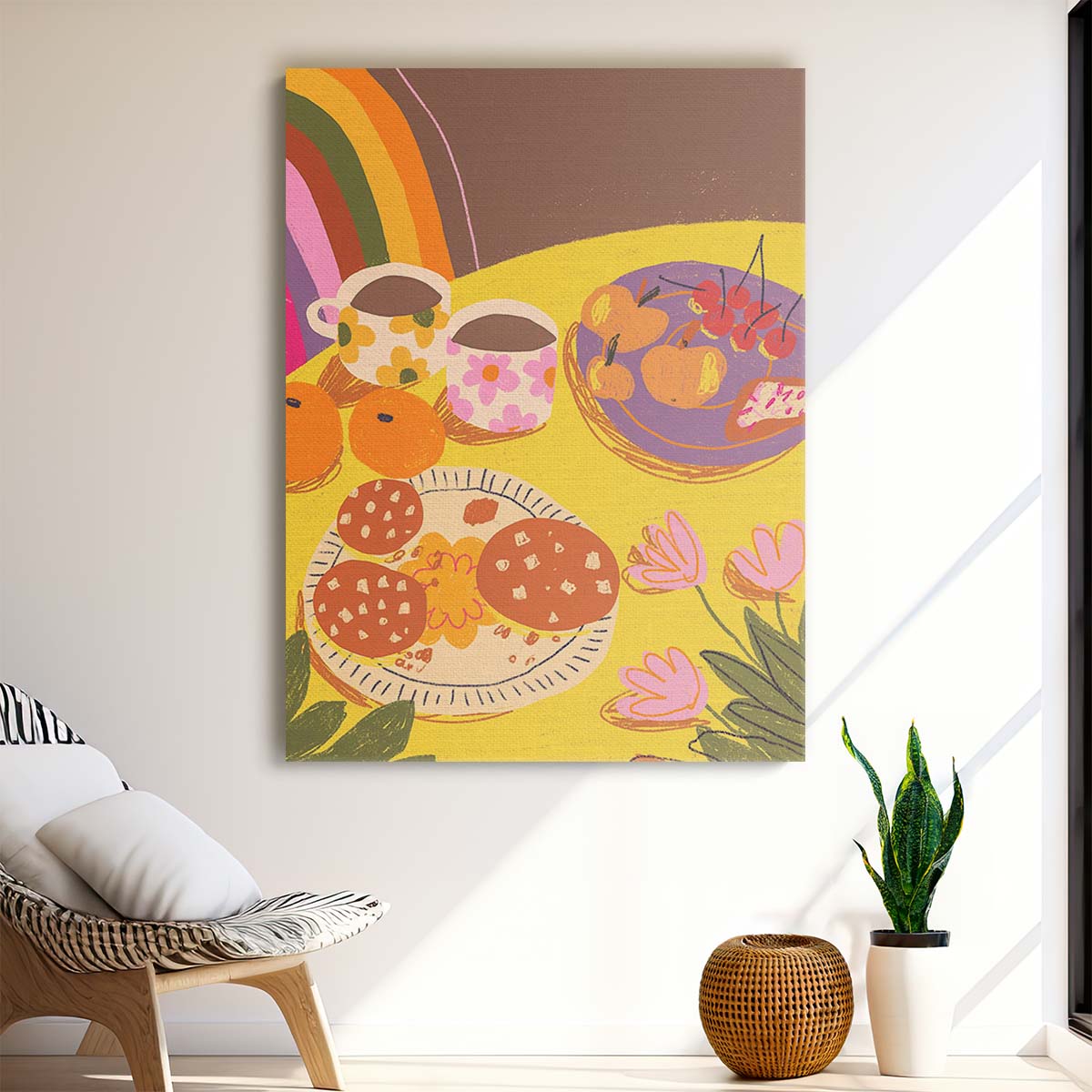 Colorful Food & Drink Illustration Artwork Yellow Table by Gigi Rosado by Luxuriance Designs, made in USA