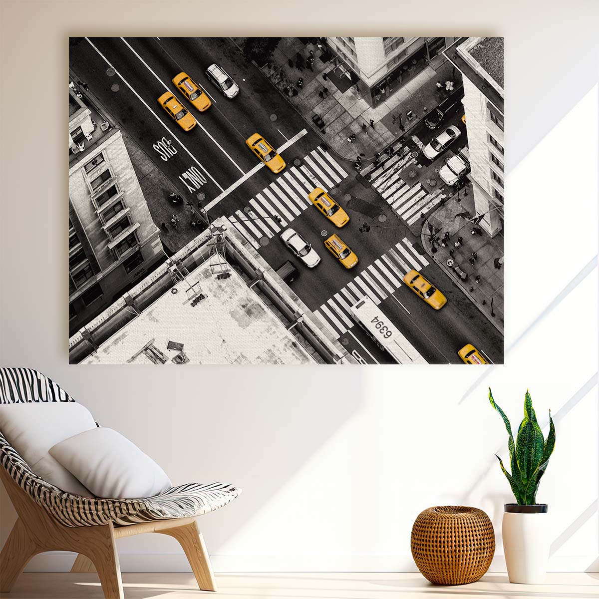 NYC Yellow Cab Street Scene Wall Art by Luxuriance Designs. Made in USA.