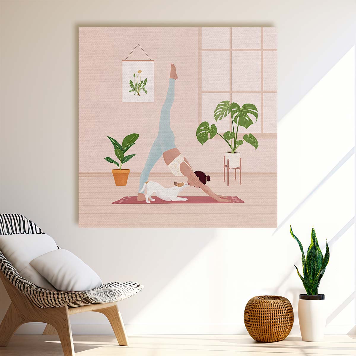 Downward Dog Pose Yoga Woman Illustration Wall Art by Luxuriance Designs. Made in USA.