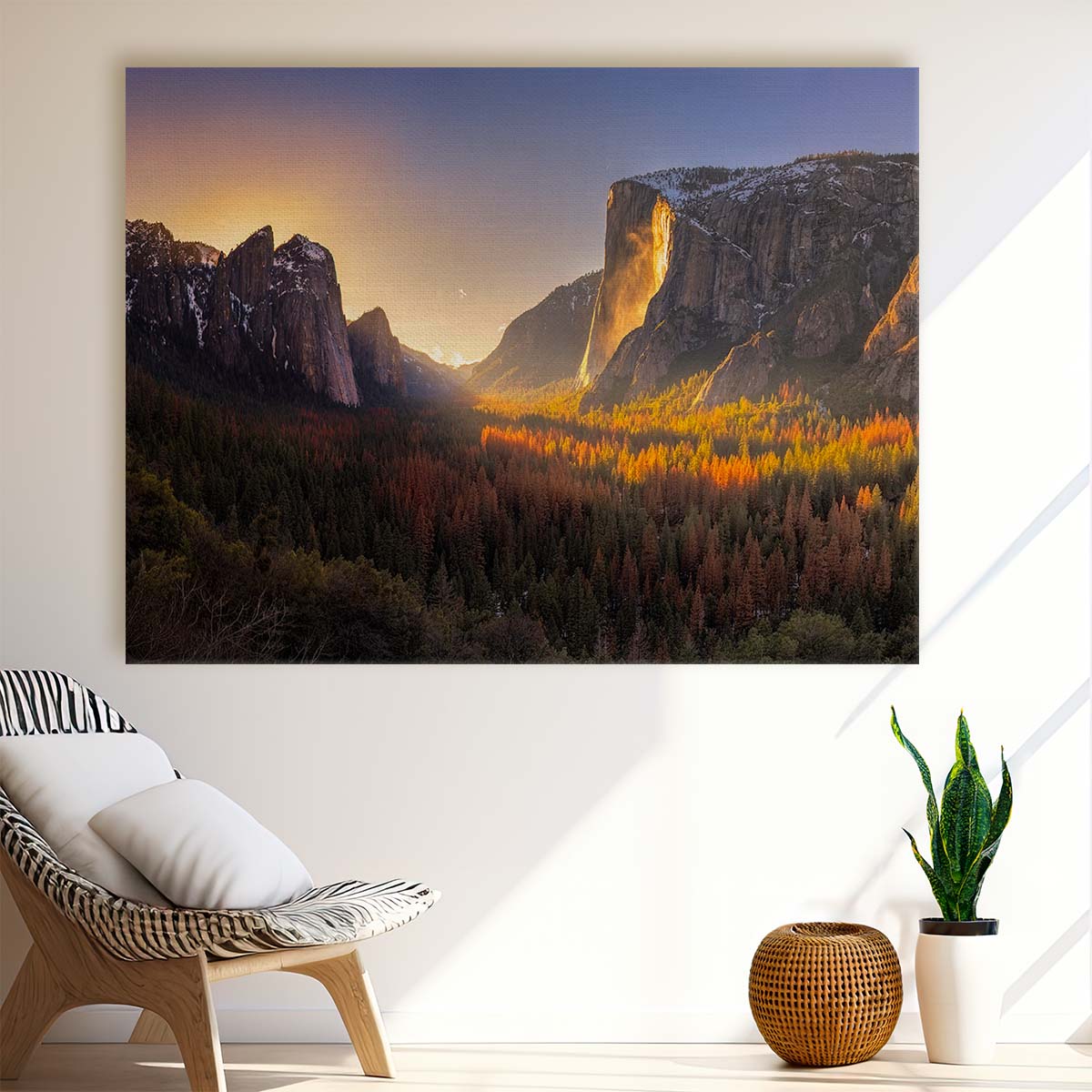 Yosemite Firefall Autumn Glow Panoramic Wall Art by Luxuriance Designs. Made in USA.