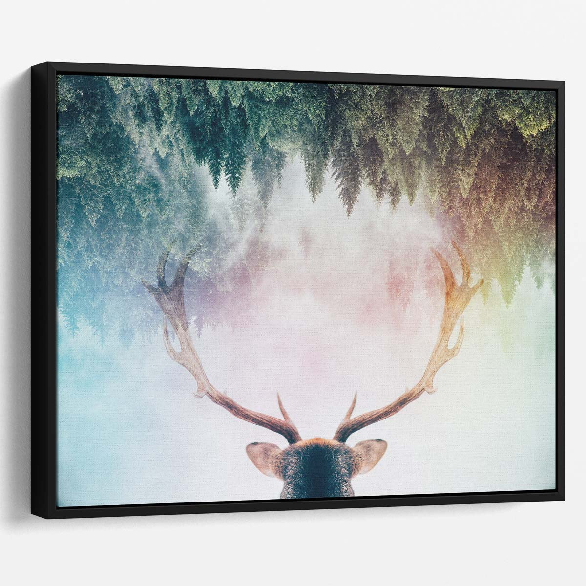 Surreal Pine Forest & Antlered Deer Double Exposure Wall Art