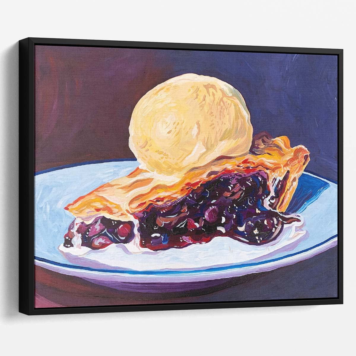 Vibrant Blueberry Pie & Ice Cream Painting Wall Art by Luxuriance Designs. Made in USA.