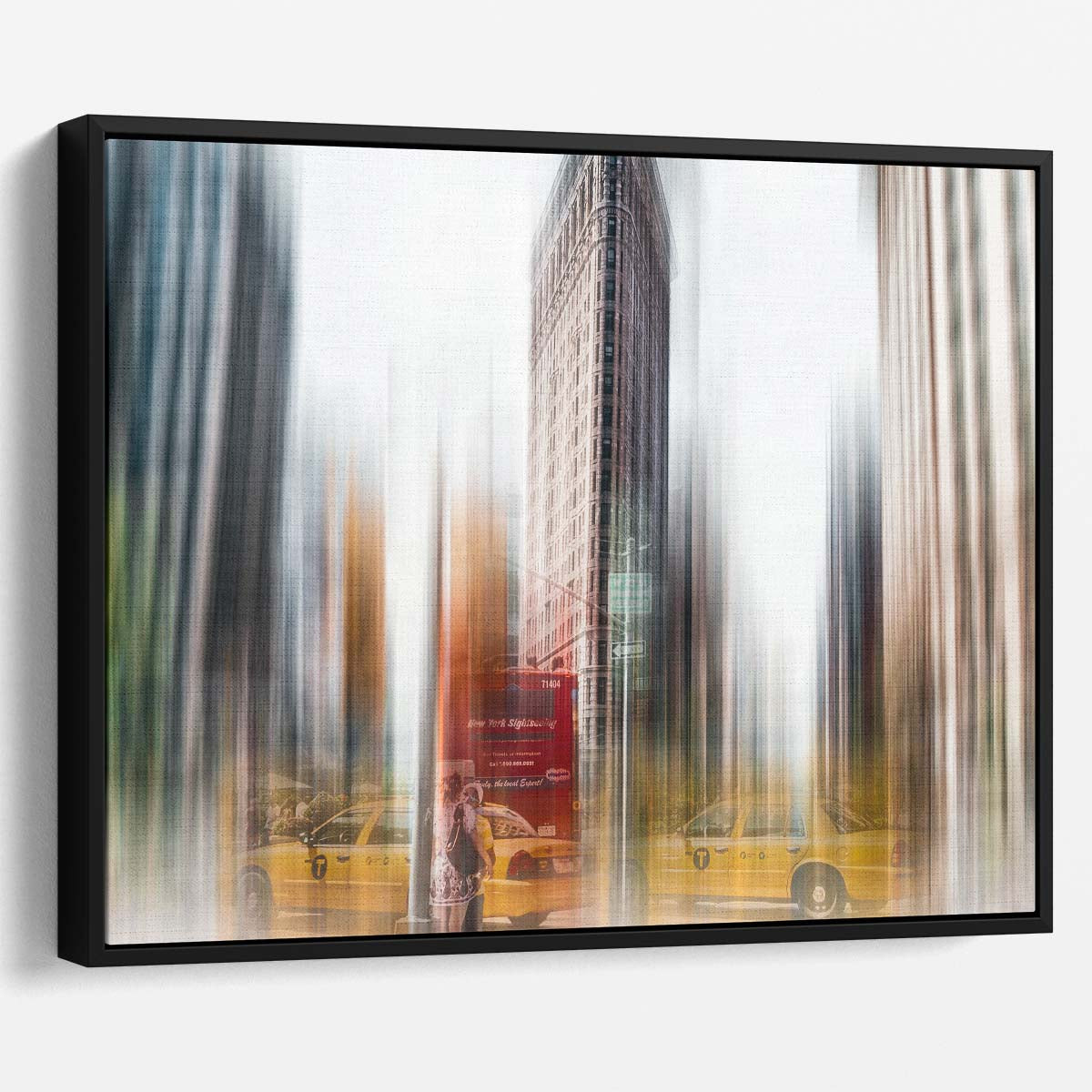Iconic NYC Flatiron Building Blurry Cityscape Wall Art by Luxuriance Designs. Made in USA.