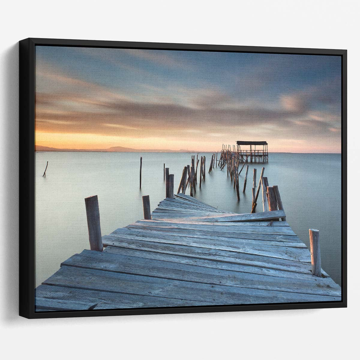 Decaying Pier Sunset Seascape Portugal Wall Art by Luxuriance Designs. Made in USA.