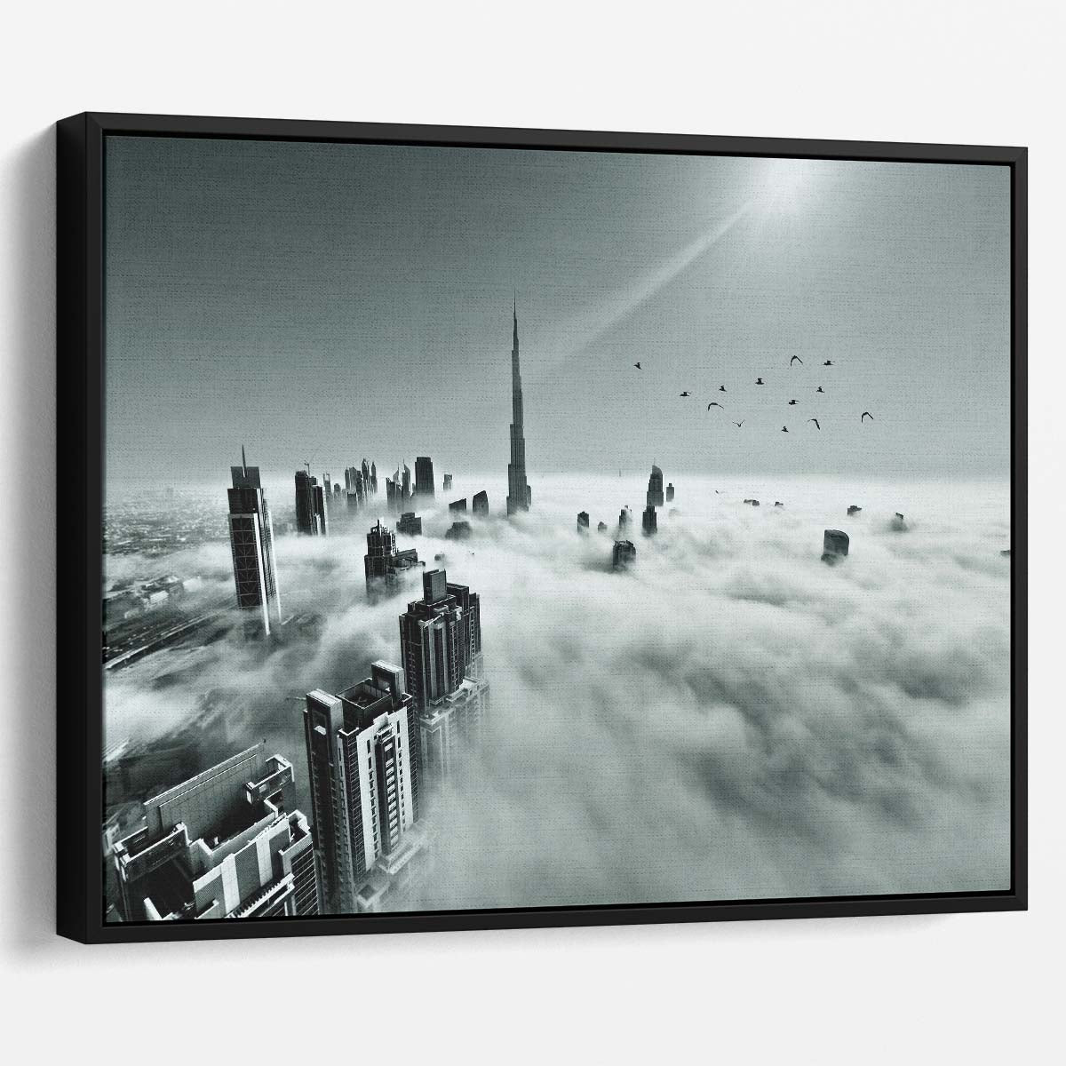 Dubai's Iconic Burj Khalifa Skyline Foggy View Wall Art by Luxuriance Designs. Made in USA.