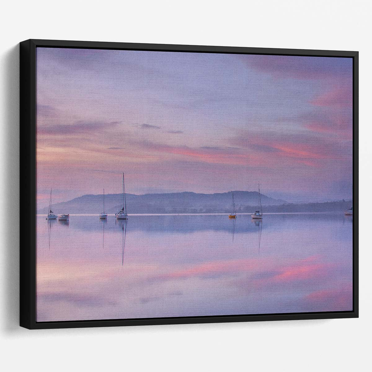 Serene Dawn Seascape Pastel Sailboats Wall Art by Luxuriance Designs. Made in USA.