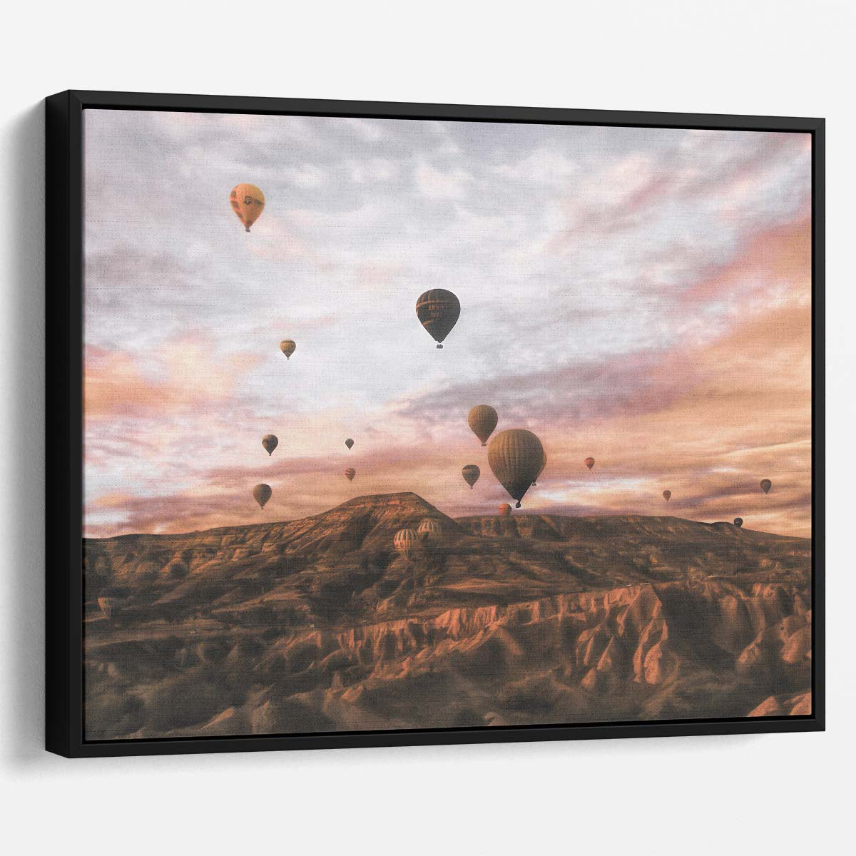 Twilight Hot Air Balloon Flight Over Cappadocia Landscape Wall Art