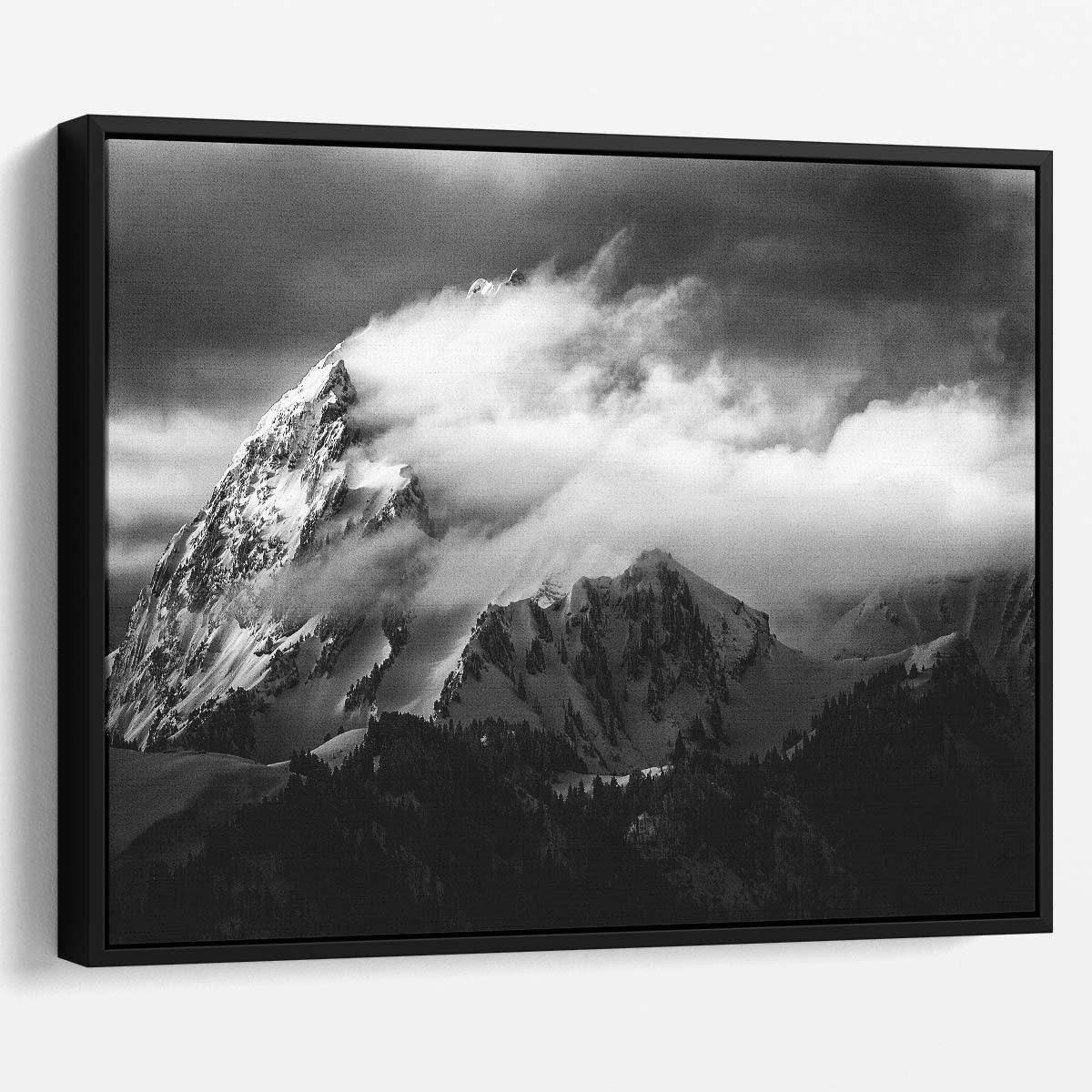 Monochrome Mountain Summit Cloudy Sky Landscape Photography Wall Art