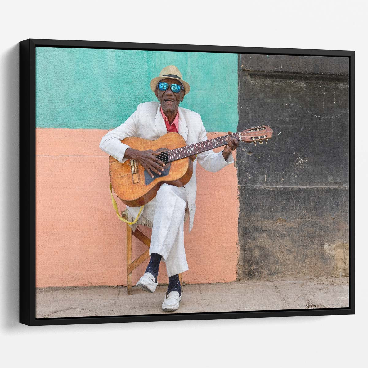 Colorful Cuban Guitarist Street Performance in Havana Wall Art