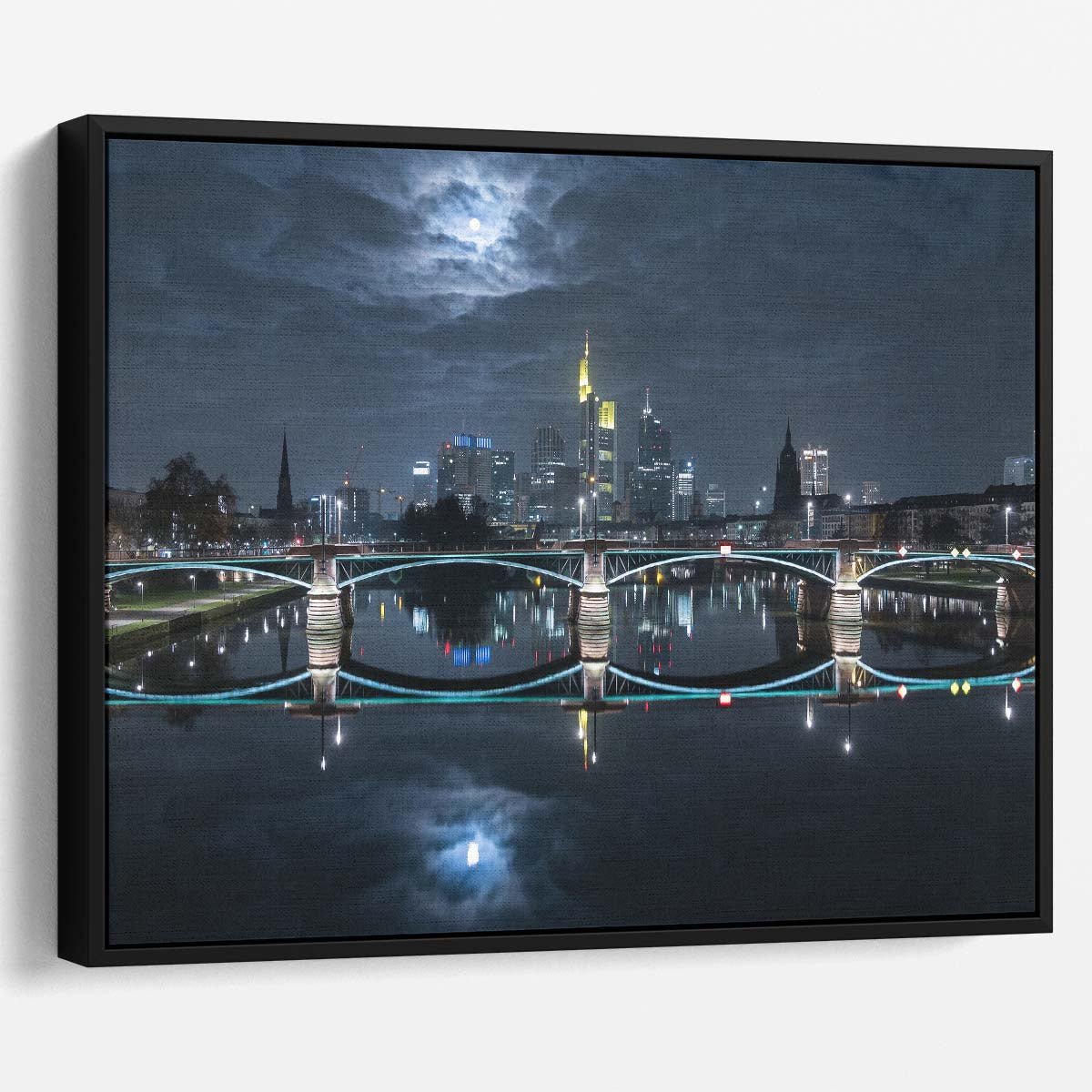 Frankfurt Skyline & Moonlit Reflections Wall Art by Luxuriance Designs. Made in USA.