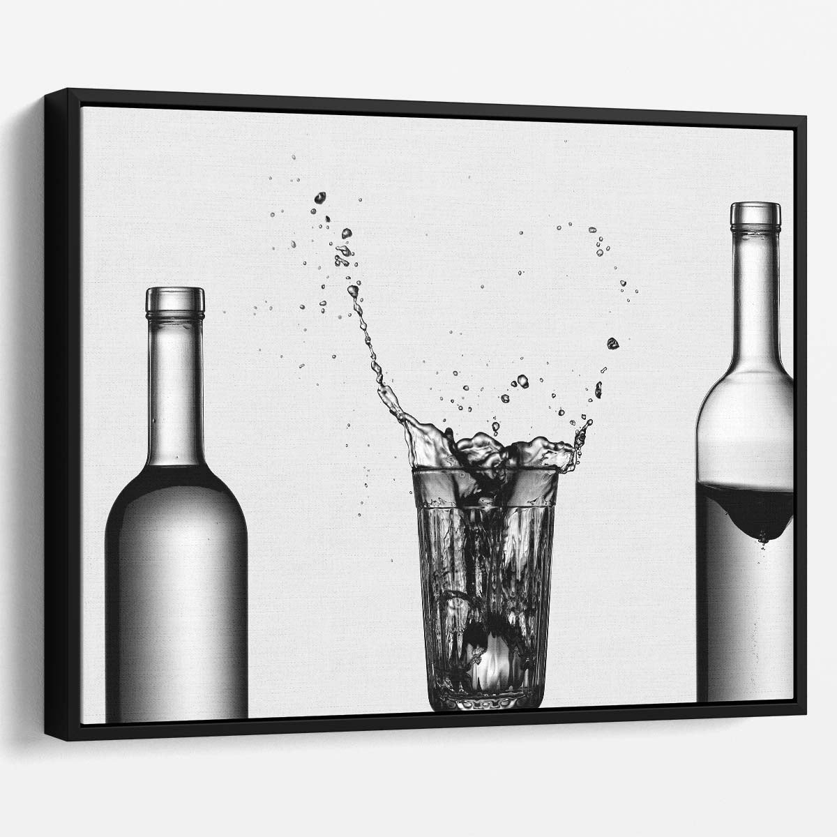 Icy Splash Wine & Water Bottles Panoramic Wall Art by Luxuriance Designs. Made in USA.