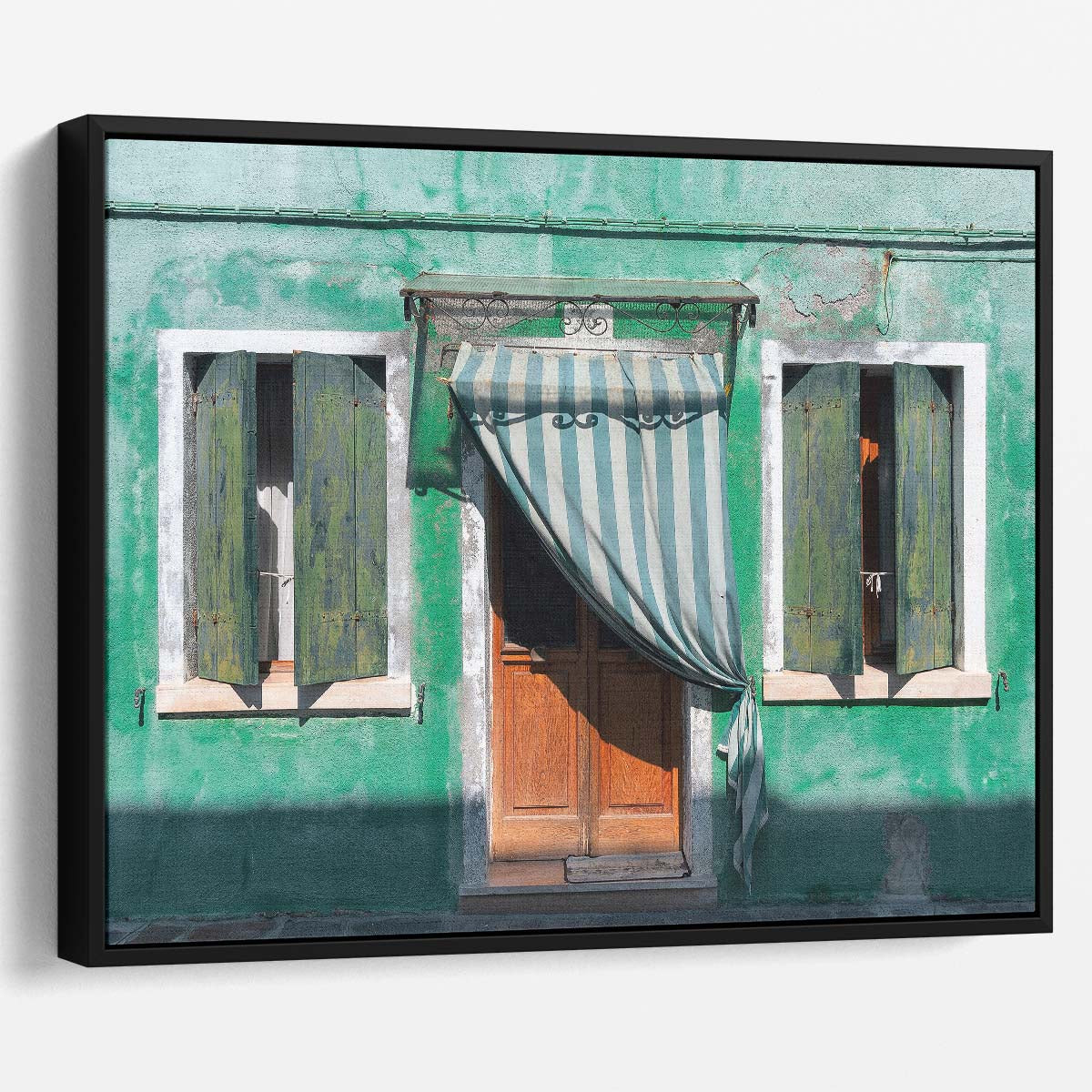 Venetian Green Shuttered Window Facade Wall Art by Luxuriance Designs. Made in USA.