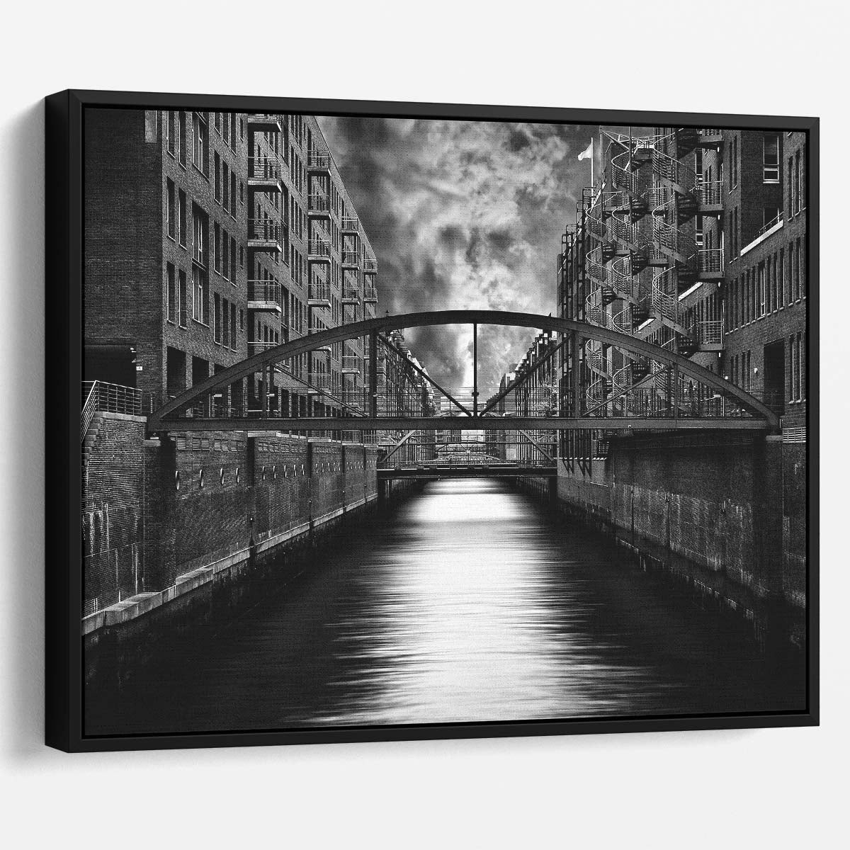 Hamburg Canal Bridge Monochrome Cityscape Photography Wall Art