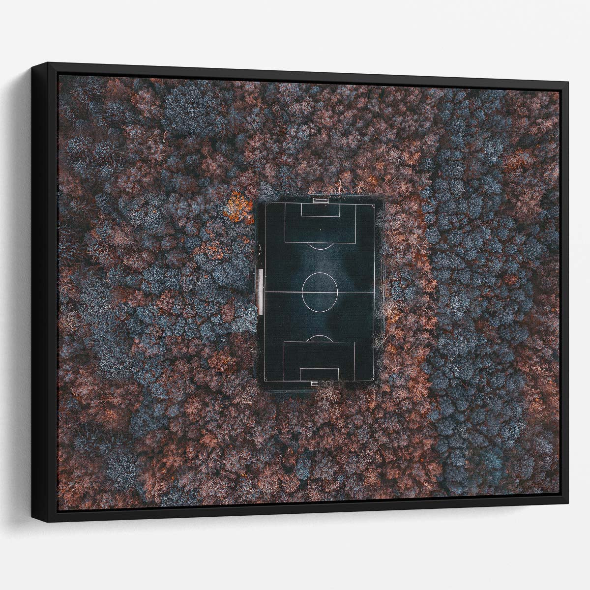 Aerial Autumn Soccer Field Forest Wall Art by Luxuriance Designs. Made in USA.