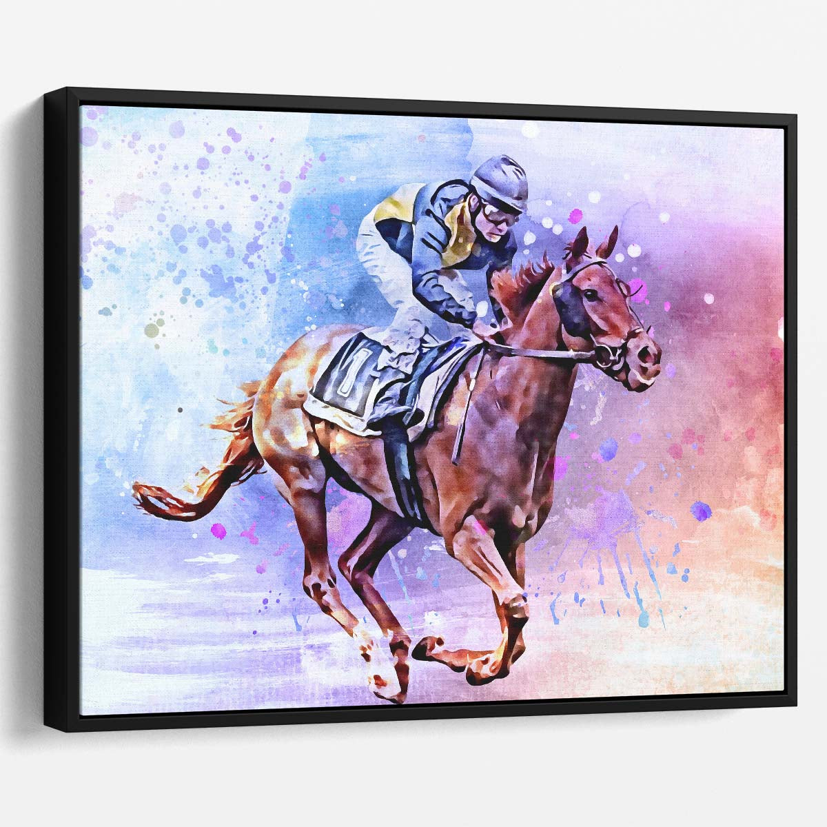 Horse Racing Gallop Watercolor Painting Wall Art by Luxuriance Designs. Made in USA.