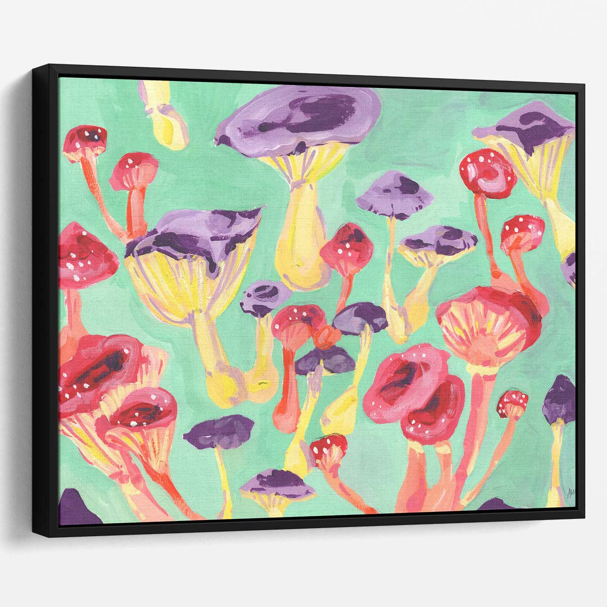 Enchanted Forest Mushrooms Bold Gouache Landscape Wall Art by Luxuriance Designs. Made in USA.