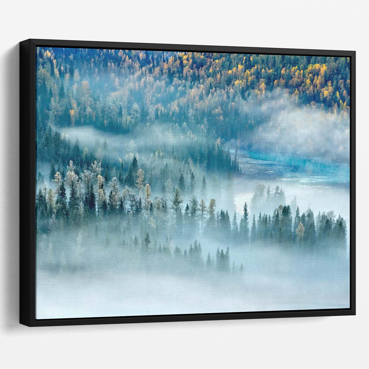 Enchanted Xinjiang Forest Sunrise Mist Wall Art by Luxuriance Designs. Made in USA.