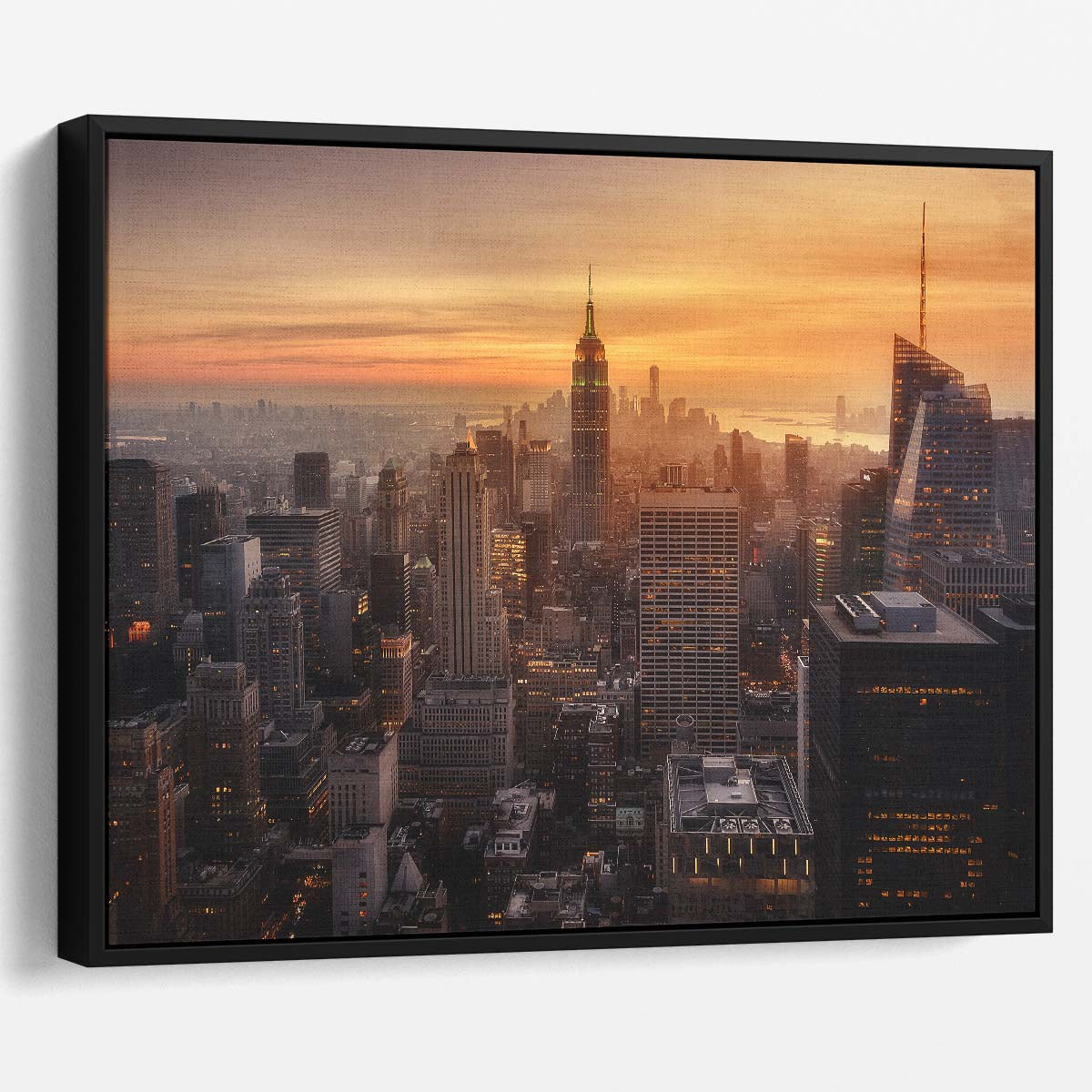NYC Empire State Sunset Skyline Fine Art Wall Art by Luxuriance Designs. Made in USA.