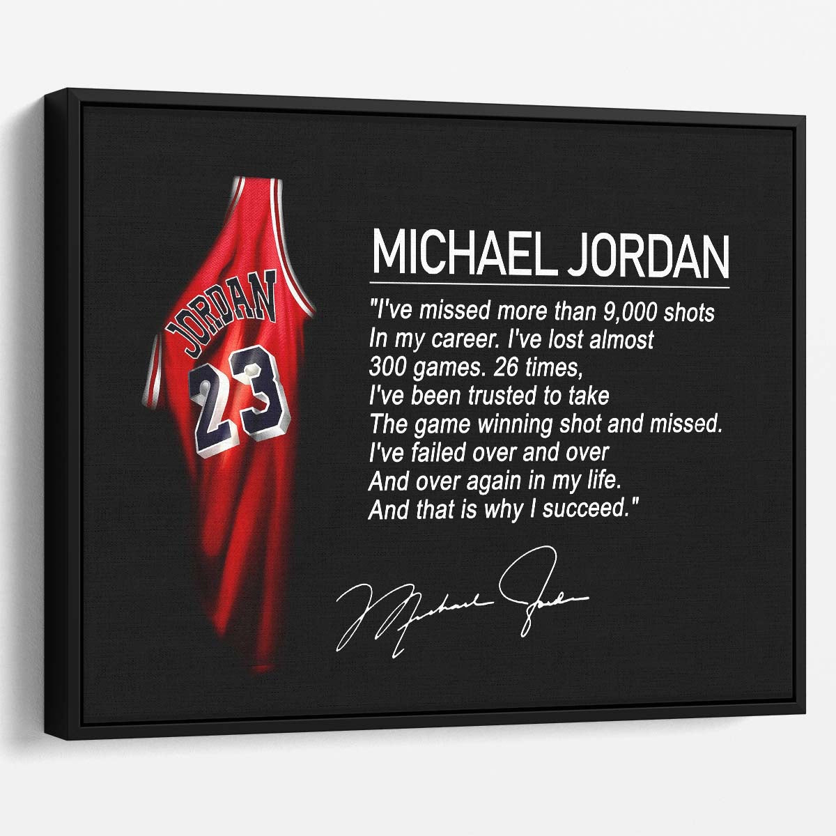 Michael Jordan I Succeed Because I Have Failed Wall Art by Luxuriance Designs. Made in USA.