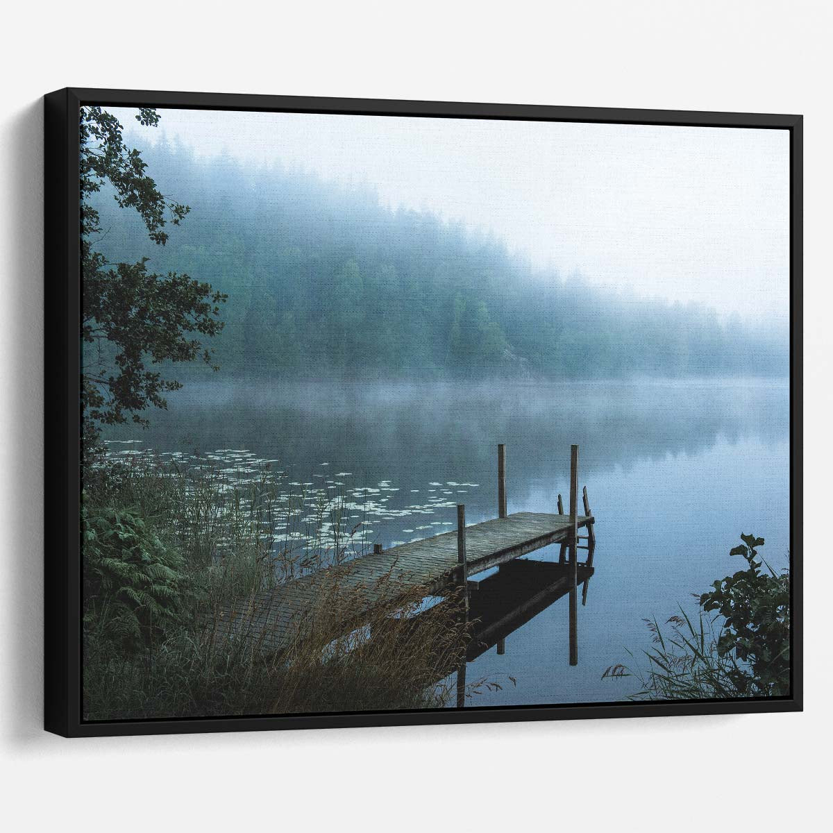 Serene Swedish Lake at Foggy Dawn Photography Wall Art