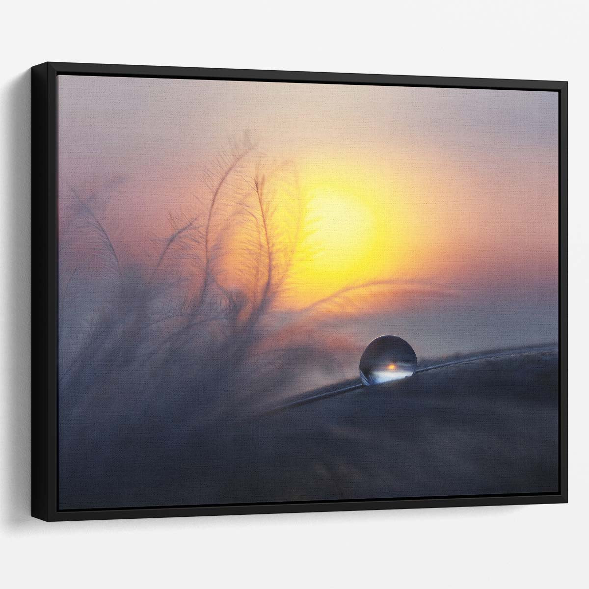 Delicate Dawn Feather & Dewdrop Sunrise Wall Art by Luxuriance Designs. Made in USA.