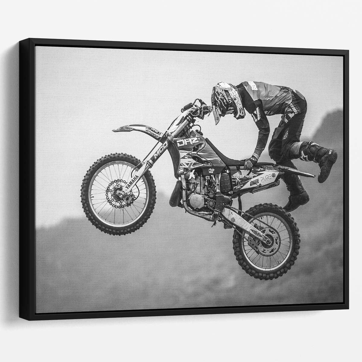 Motocross Stunt Leap Black and White Photography - Action Art Wall Art