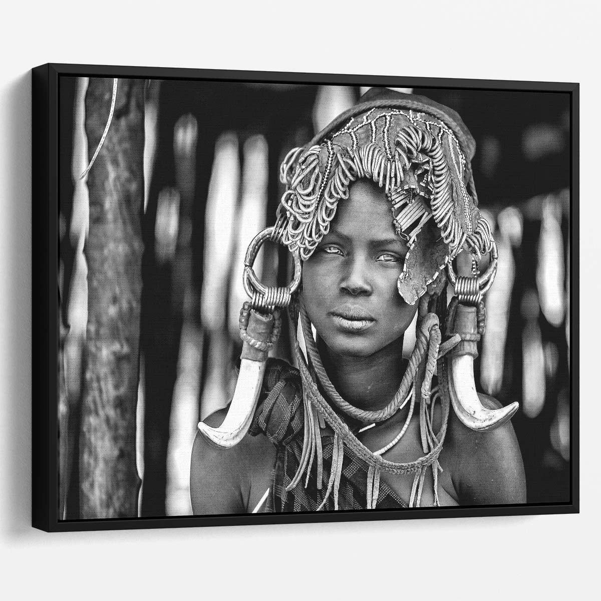 Mursi Tribal Woman Portrait, Ethiopia Monochrome Wall Art