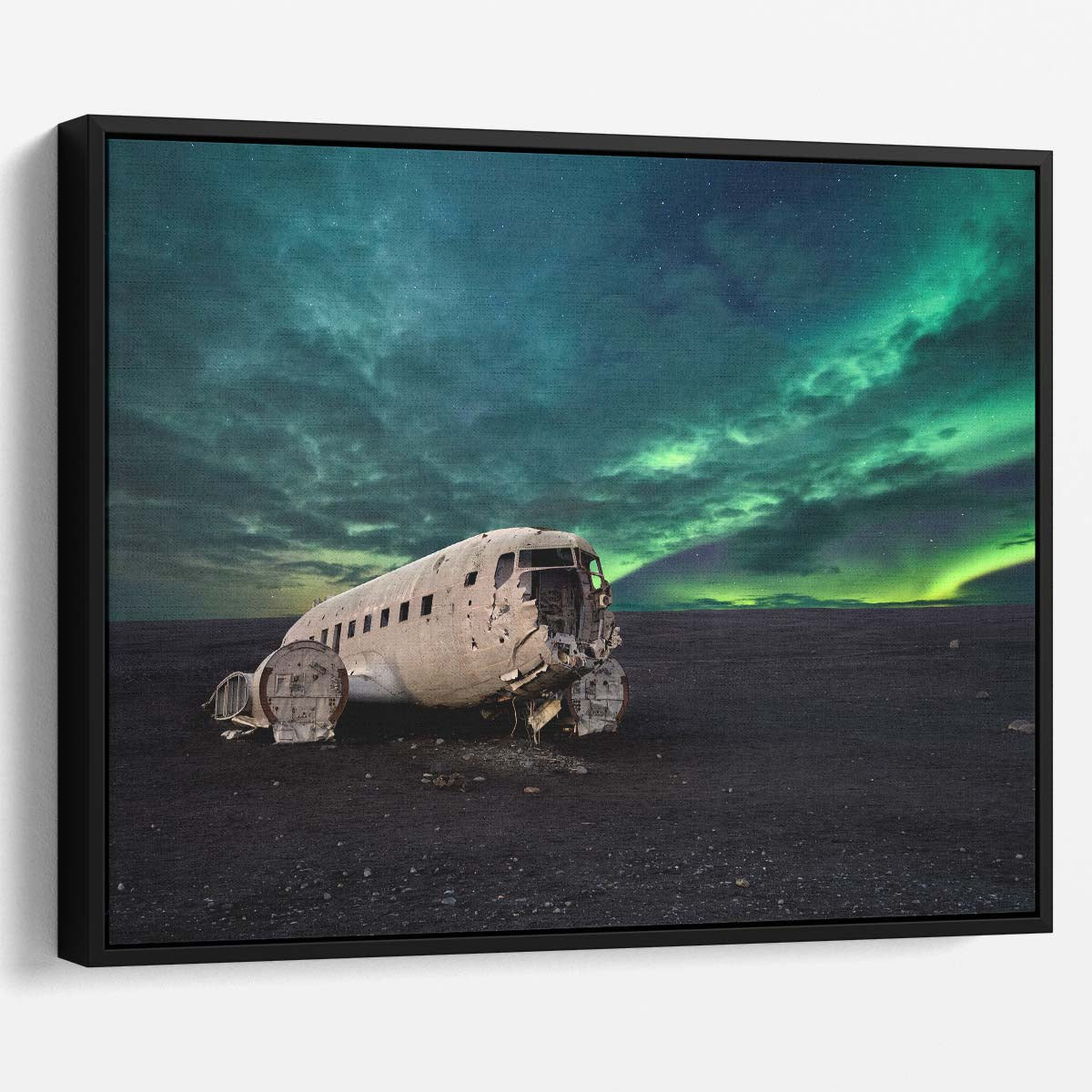 Aurora Borealis & Abandoned DC-3 Wreck in Iceland Wall Art