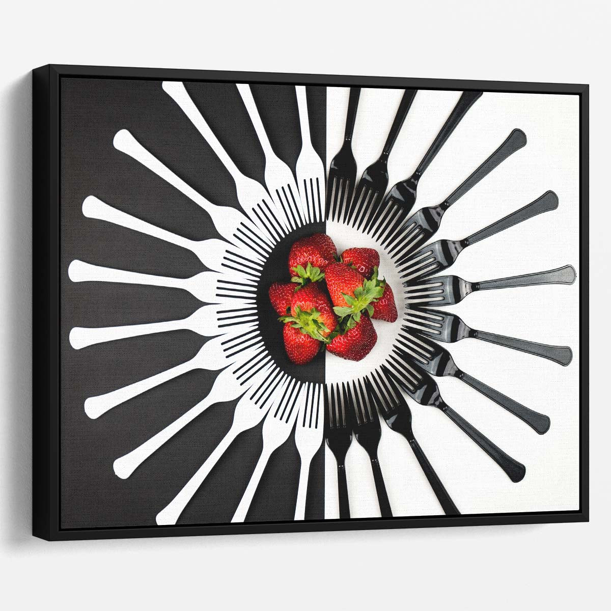 Yin Yang Strawberry Forks Abstract Kitchen Wall Art by Luxuriance Designs. Made in USA.