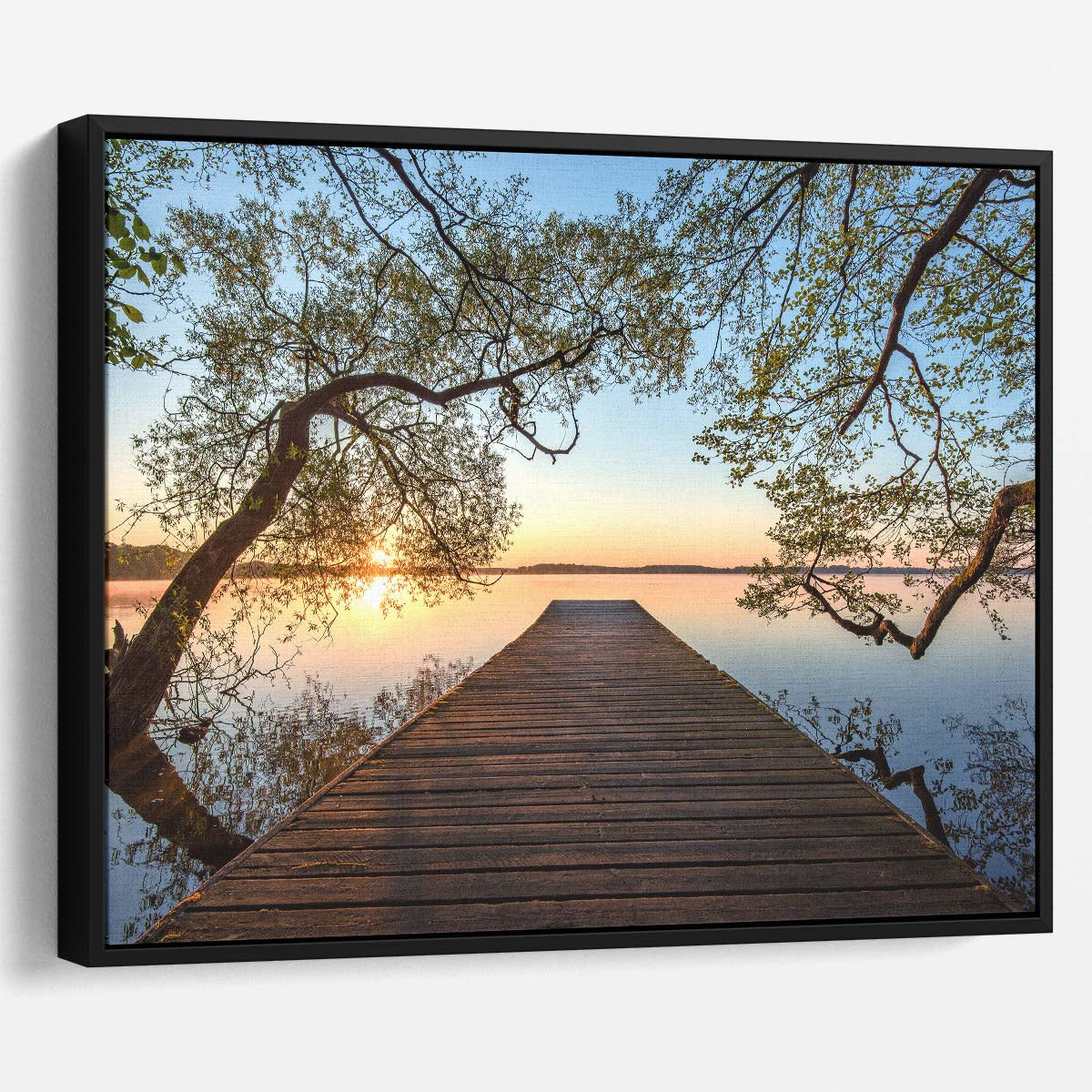 Serene Sunrise Lake Dock Zen Landscape Photography Wall Art