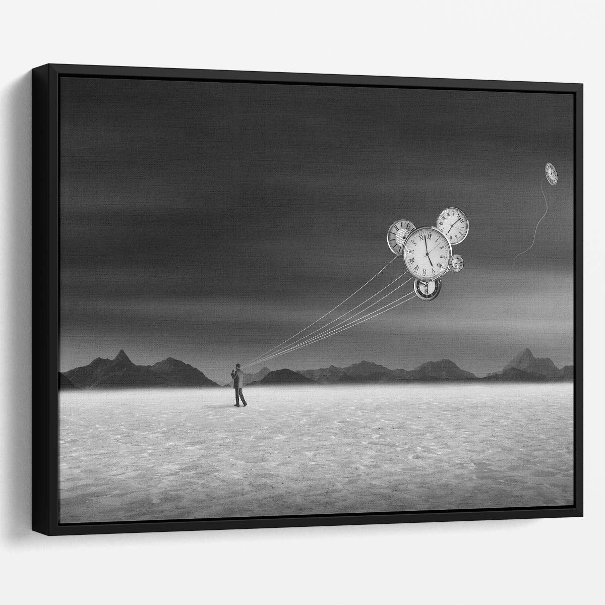 Surreal Timekeeper's Lonely Journey Wall Art by Luxuriance Designs. Made in USA.