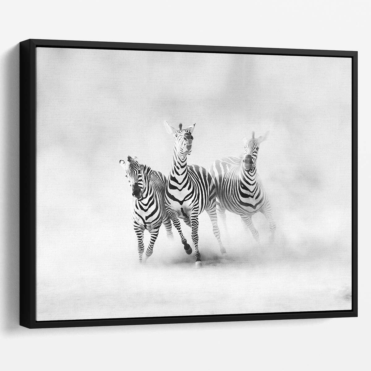 Speeding Zebras Trio in Misty Haze Wall Art by Luxuriance Designs. Made in USA.