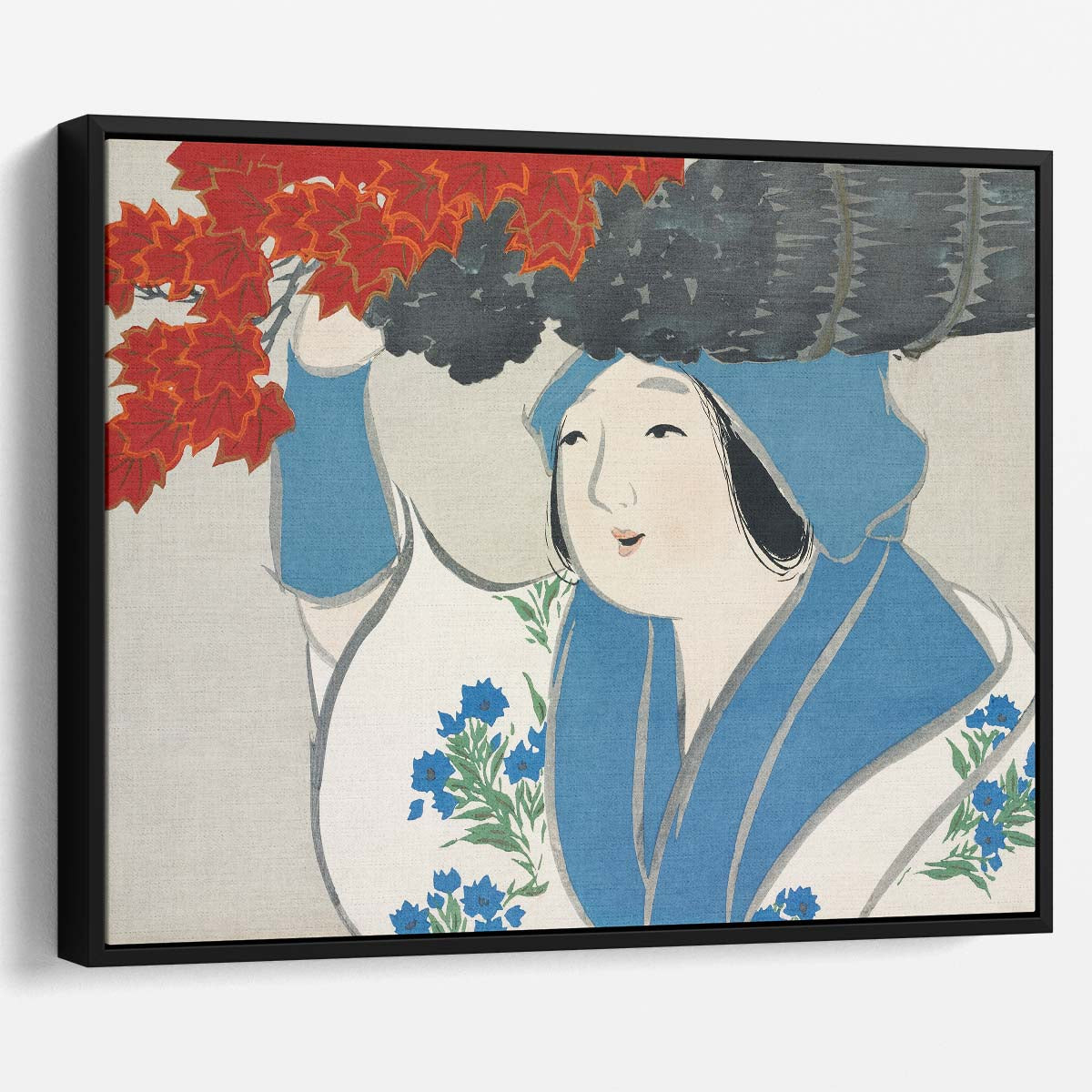 Momoyogusa Blue Woman Oil Painting by Kamisaka Sekka Wall Art