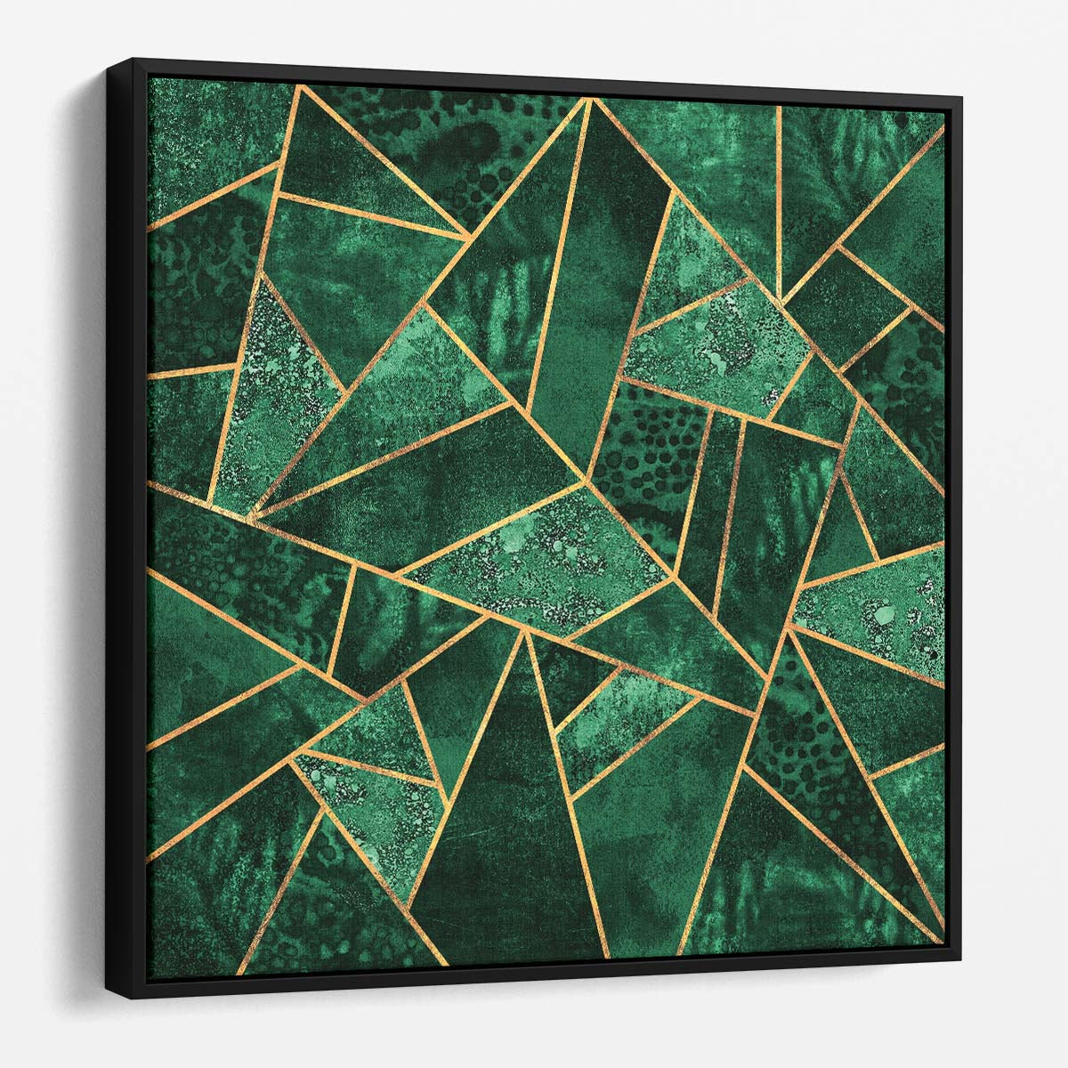 Emerald & Gold Geometric Lines Abstract Wall Art Illustration by Luxuriance Designs. Made in USA.