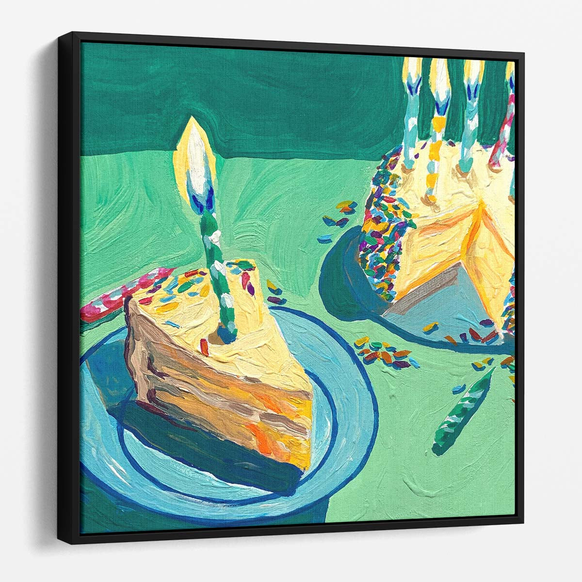 Colorful Birthday Cake Illustration with Candle Accents Wall Art by Luxuriance Designs. Made in USA.