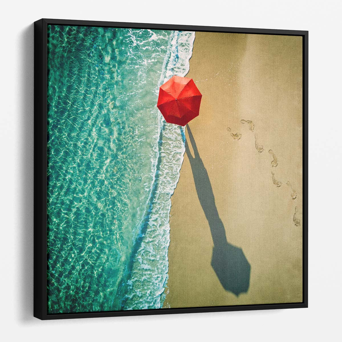 Paradise Coastal Seascape Photography Featuring Red Umbrella Wall Art by Luxuriance Designs. Made in USA.