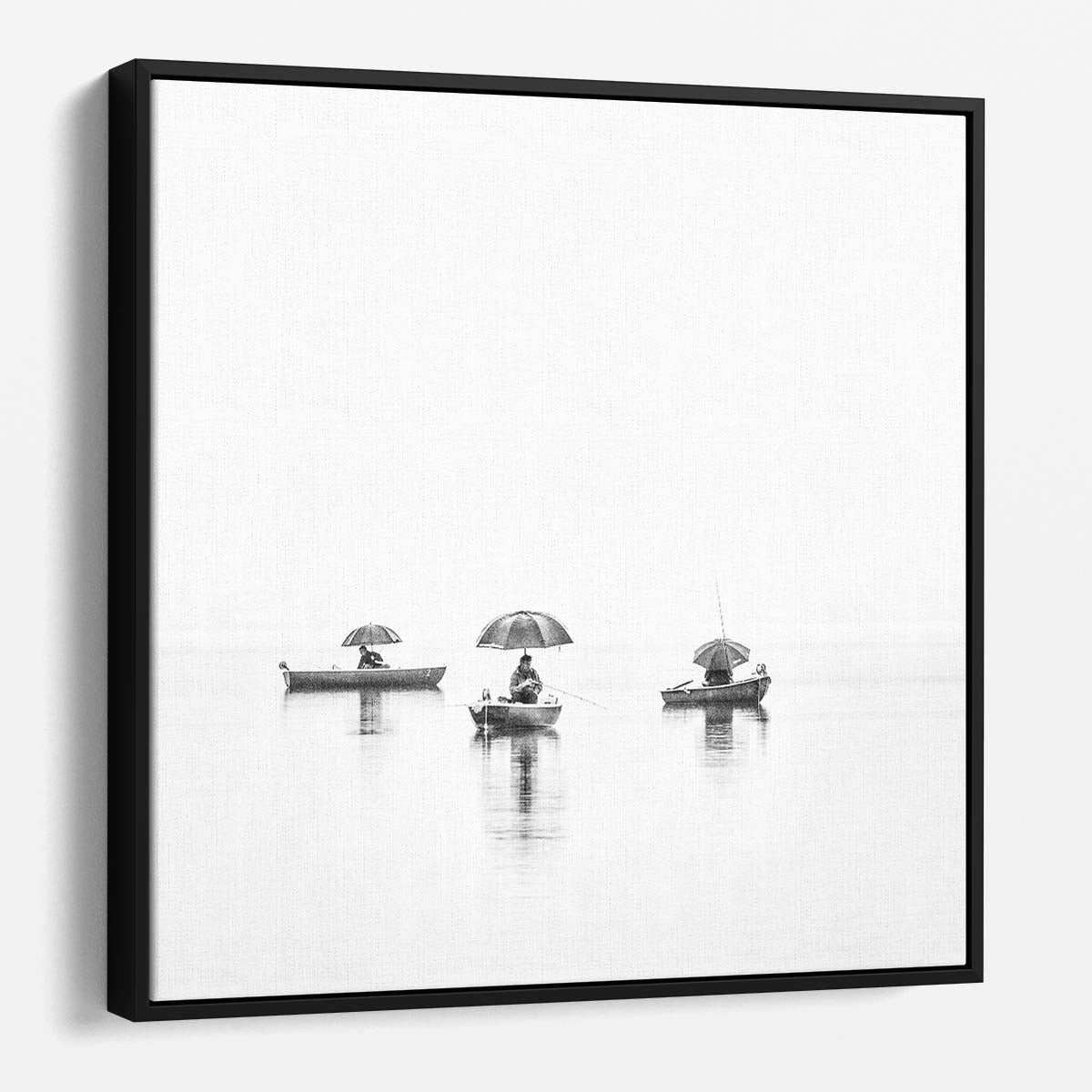 Serene Monochrome Lake Scene with Fishing Reflections & Rowboats Wall Art by Luxuriance Designs. Made in USA.