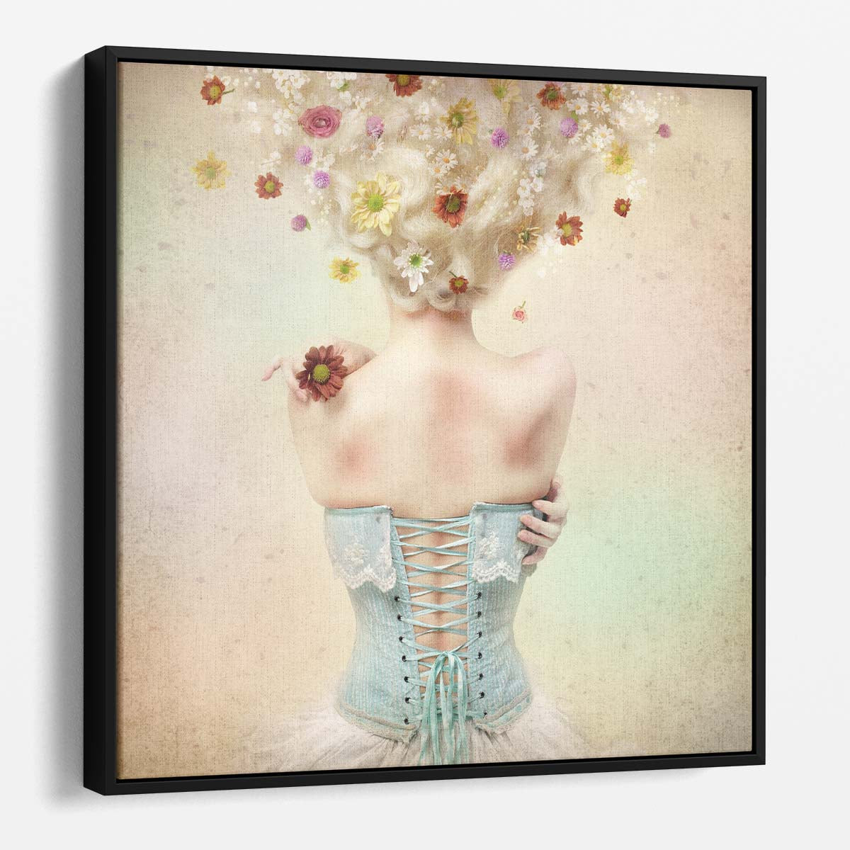 Classic Corseted Woman in Spring Floral Garden Portrait Wall Art by Luxuriance Designs. Made in USA.