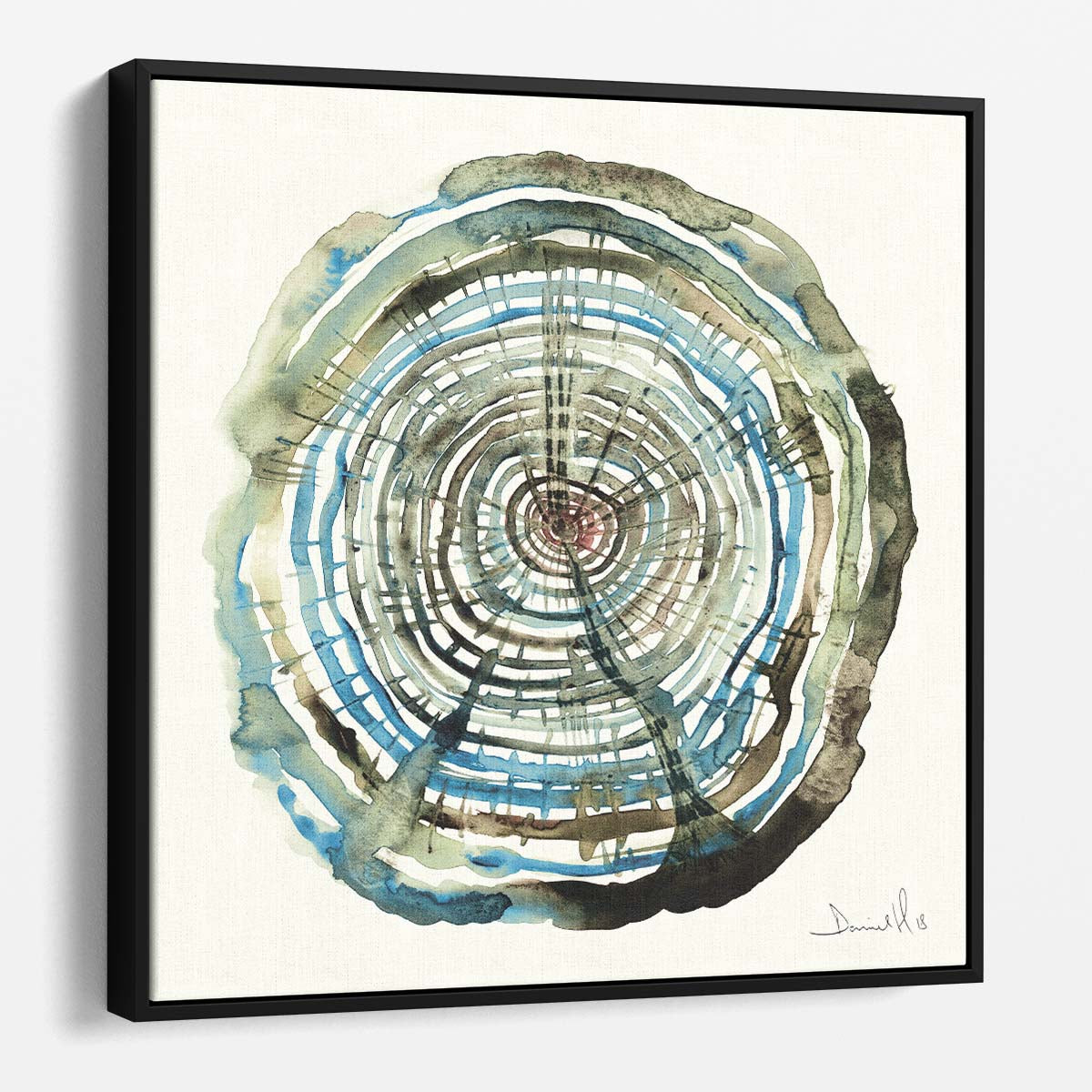 Abstract HandDrawn Watercolor Oak Tree Rings Wall Art by Luxuriance Designs. Made in USA.