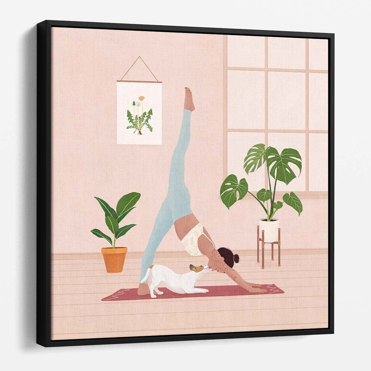 Downward Dog Pose Yoga Woman Illustration Wall Art by Luxuriance Designs. Made in USA.
