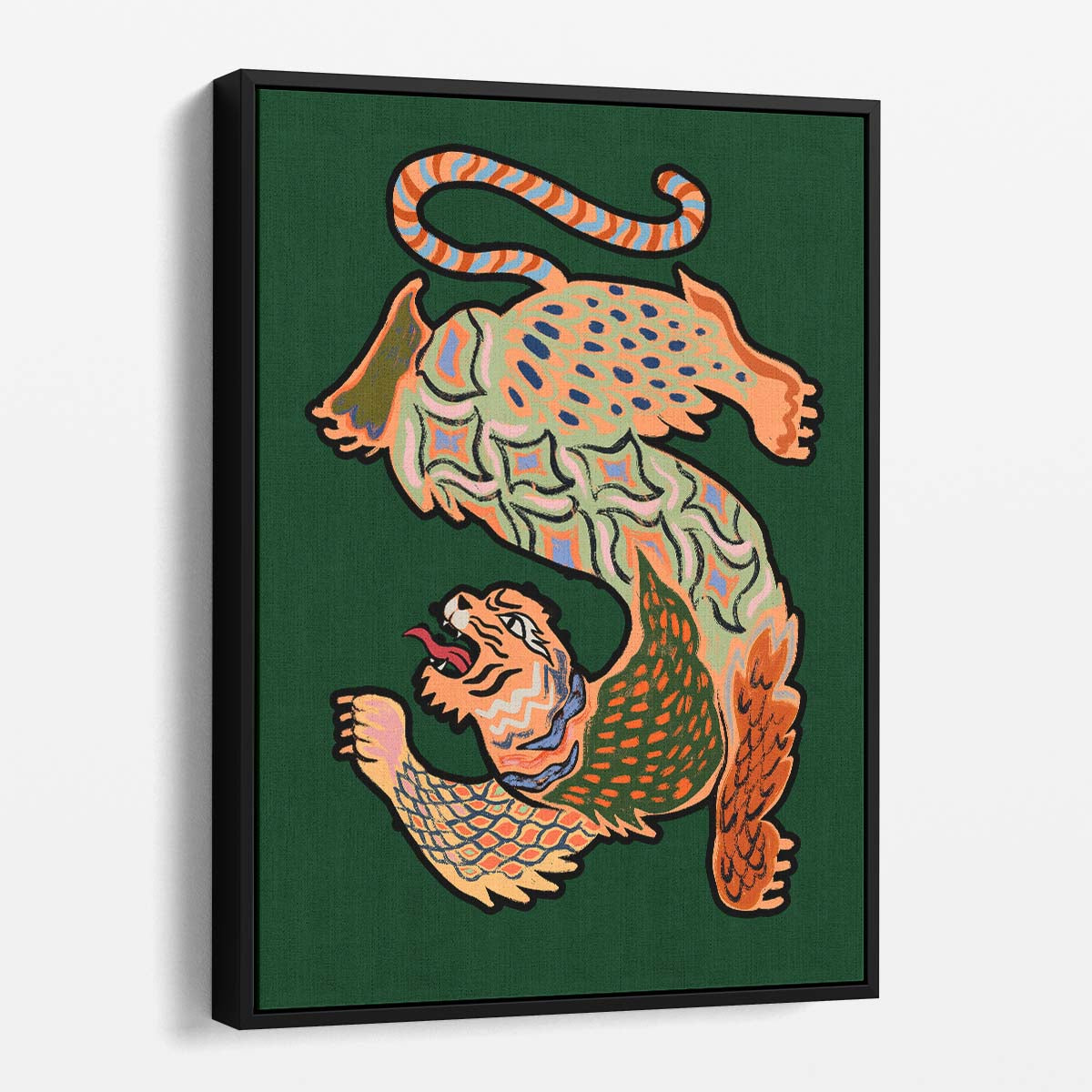 Abstract Geometric Tiger Illustration, Colorful Boho Animal Wall Art by Luxuriance Designs, made in USA