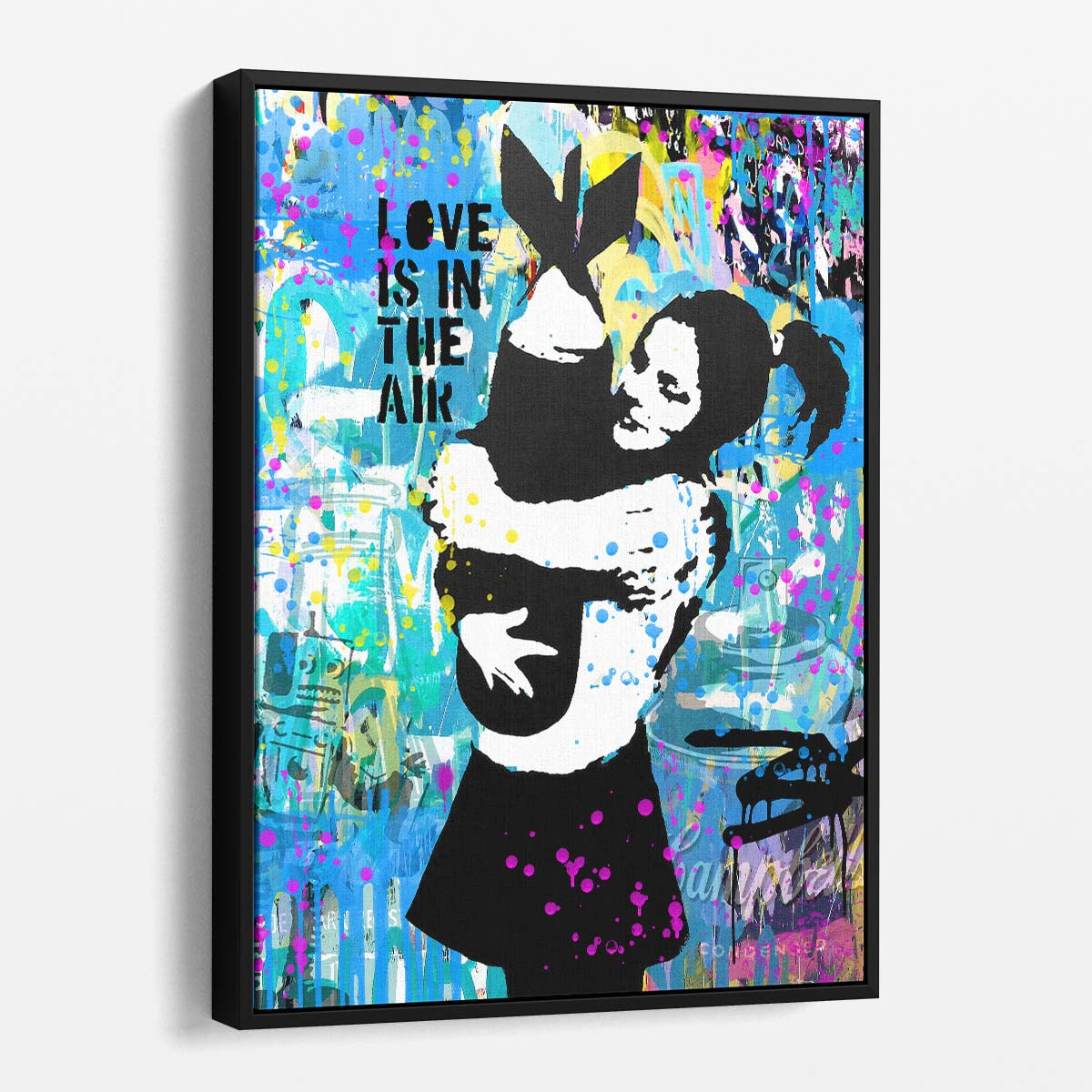 Banksy Bomb Girl Love Is In The Air Graffiti Wall Art by Luxuriance Designs. Made in USA.