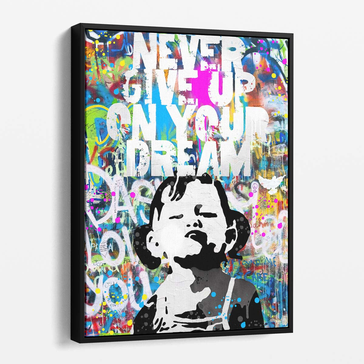 Banksy Never Give Up On Your Dream Wall Art by Luxuriance Designs. Made in USA.