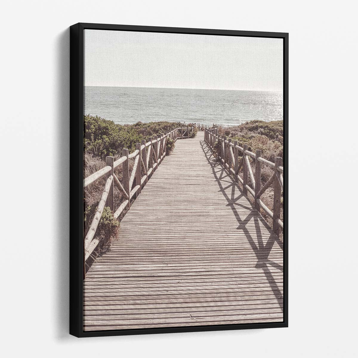 Coastal Landscape Photography Wooden Boardwalk Sea Perspective Artwork by Luxuriance Designs, made in USA
