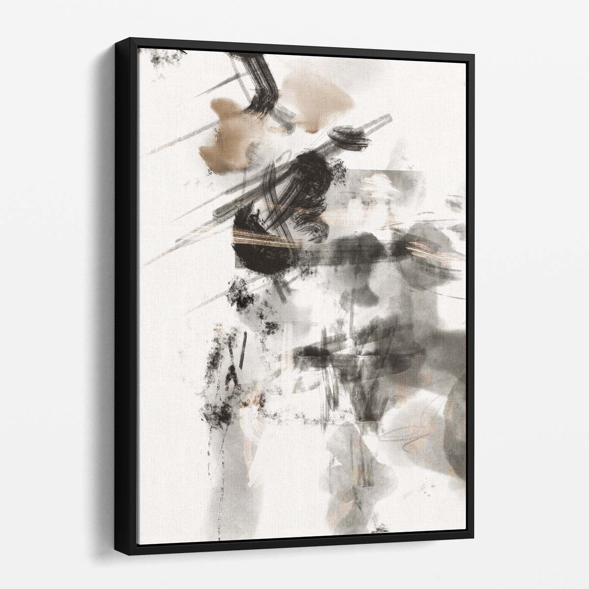 Abstract Geometric Illustration Beige Black Color Splash Painting by Luxuriance Designs, made in USA
