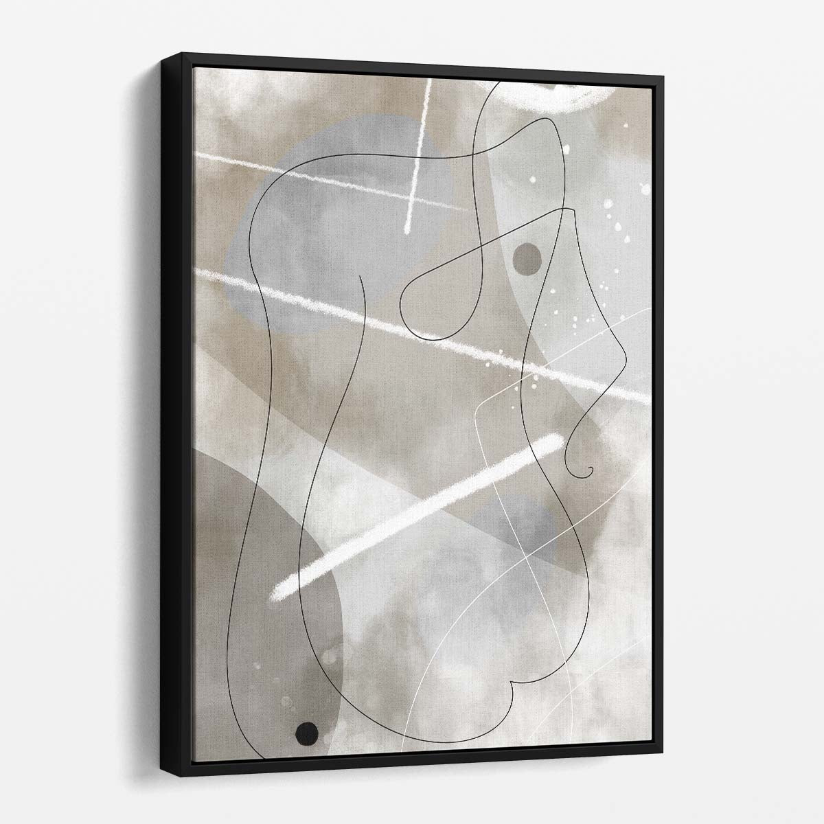 Abstract Line Art Illustration - Geometric Woman in Beige, Gray, Black by Luxuriance Designs, made in USA