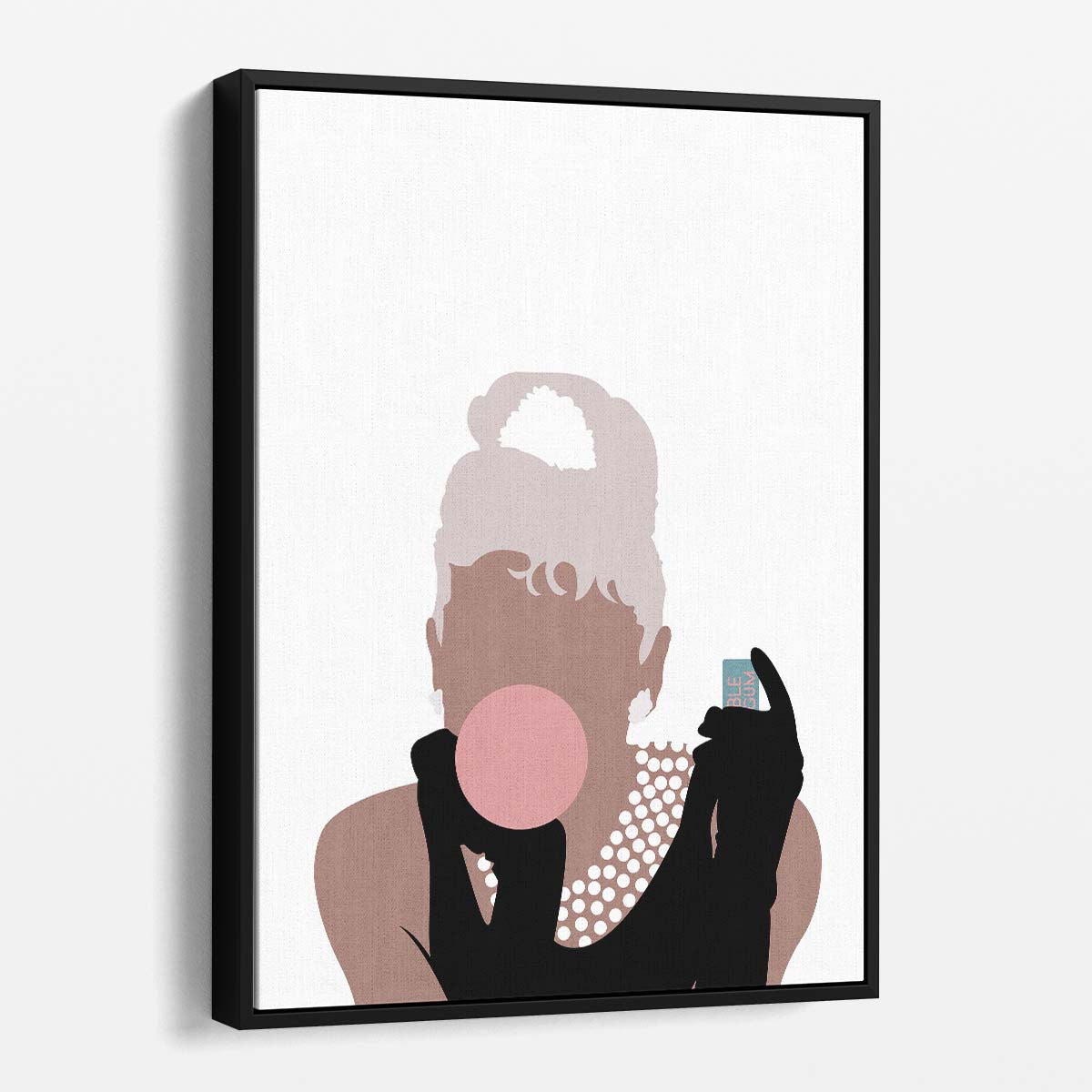 Mid-Century Bubblegum Fashion Girl Illustration with Pearls by Luxuriance Designs, made in USA