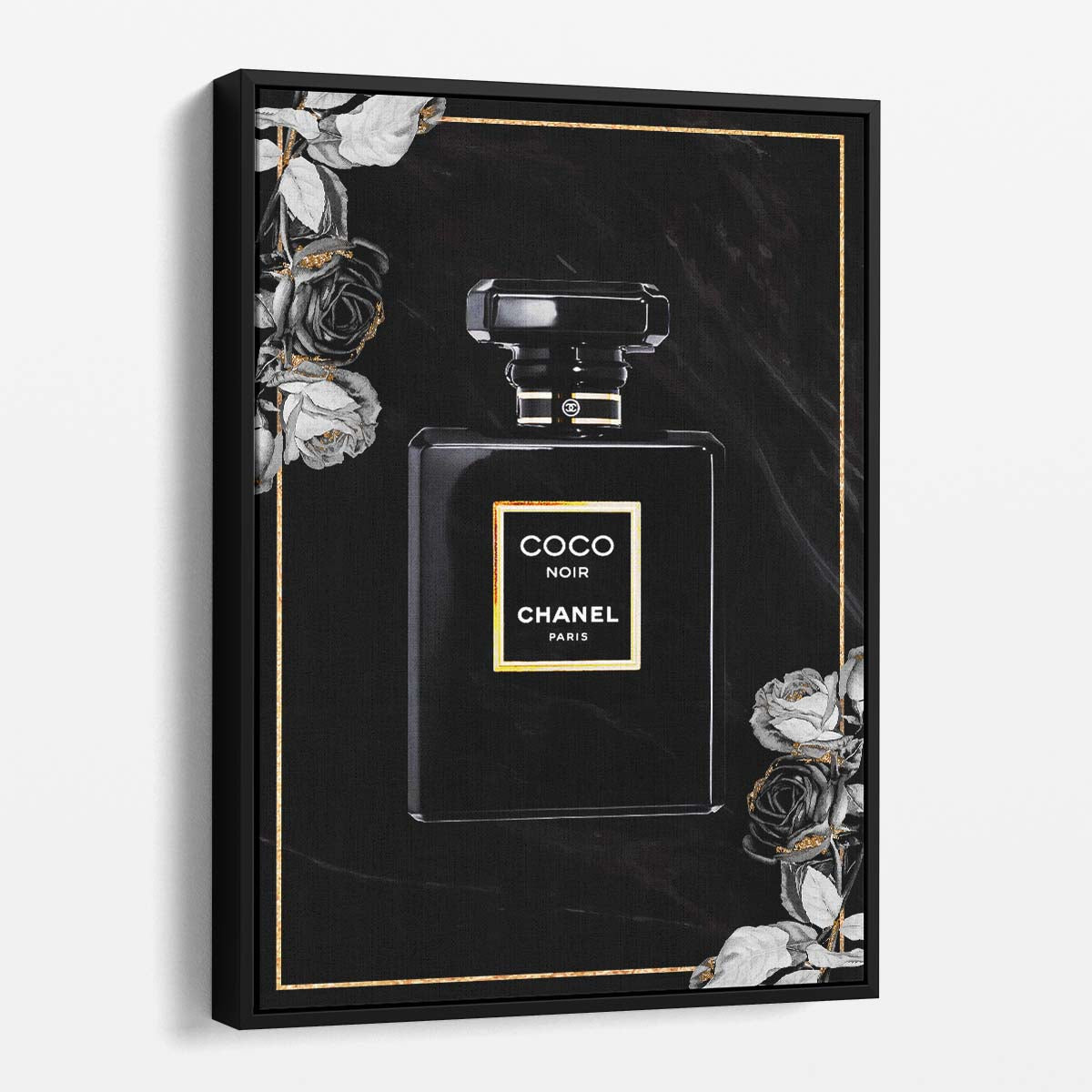 Coco Chanel Noir Perfume Dark Rose Wall Art by Luxuriance Designs. Made in USA.