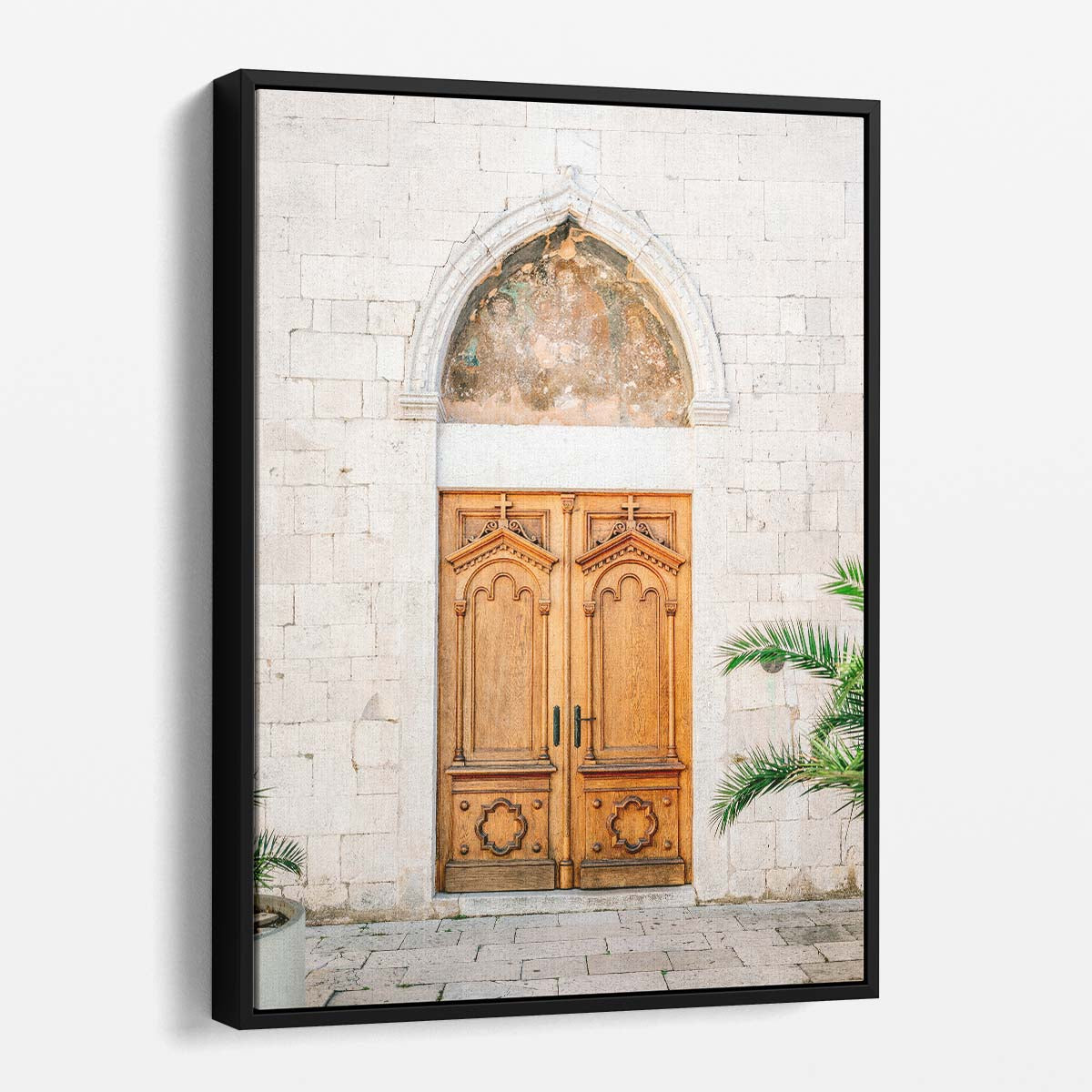 Croatian Church Doorway Photography, Beige Summer Cityscape Wall Art by Luxuriance Designs, made in USA
